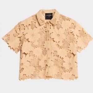 NWT Le Superbe Elegant Lace Floral Tan Top